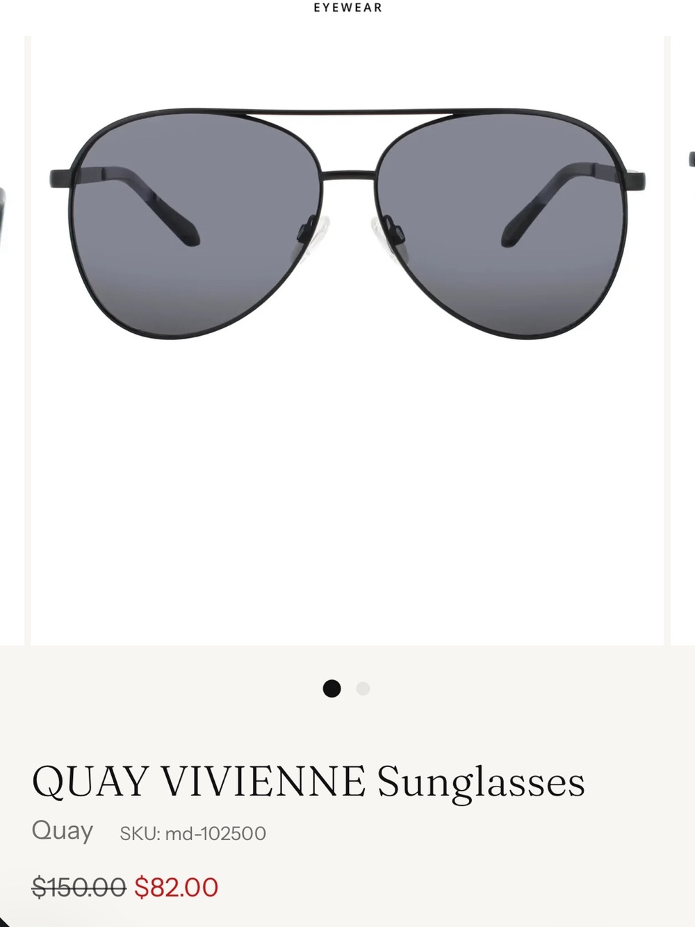 Quay Australia Vivienne Aviator Sunglasses in Black and Gray